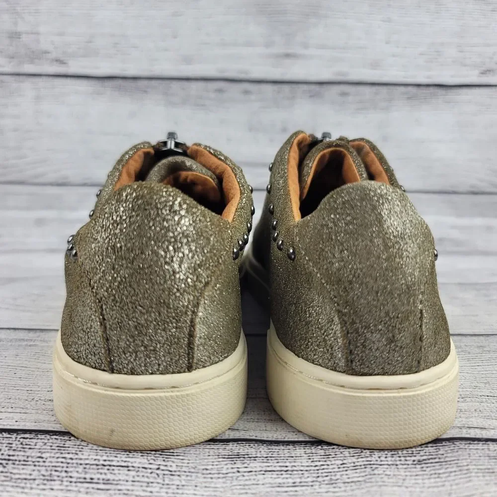 frye & co. Leather Zip Front Sneakers Victoria Moto Stud Metallic - Picture 4 of 10